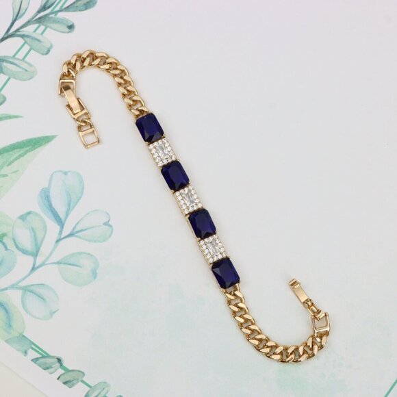 "Rose Gold Bracelet with Deep Blue and White Crystal Accents, XPBL0811 - Picture 1 of 12